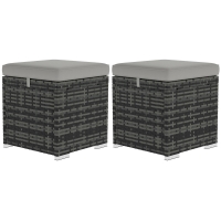 Outsunny Set aus 2 Hockern mit Stauraum aus PE-Rattan, Garten-Fußhocker mit Kissen 40 x 40 x 41 cm, Hellgrau