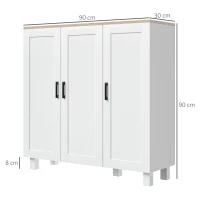 HOMCOM Wohnzimmer-Sideboard Buffetschrank mit 3 Türen und Verstellbaren Regalen für Küche Esszimmer Nordischer Stil 90x30x90 cm Weiß(m-3)