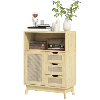 HOMCOM Mueble de Almacenamiento Buffet con 3 cajones armario estante ajustable para salón cocina 60x30x81 cm Madera Natural(m-7)