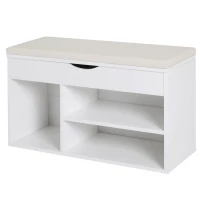 HOMCOM Banc à Chaussures avec Siège Rembourré Repliable en Bois pour Entrée Blanc 80x30x47cm(m-1)