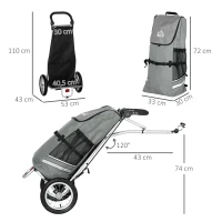 HOMCOM 3-en-1 Carrito de Compras Carro de la Compra Remolque para Bicicleta Carretilla, 53x43x110 cm, Gris y Plata(m-3)