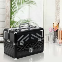 HOMCOM Make-up-Koffer - Kosmetikkoffer - Aufbewahrung von Schönheitsprodukten - Maße 30L x 18B x 22H cm - Aluminium Acryl Griffschloss Schwarz(m-2)