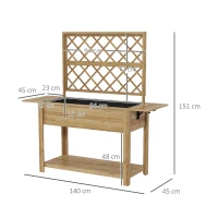 Outsunny Jardinera rectangular en pies con enrejado 2 estantes laterales plegables 1 estante inferior madera(m-3)