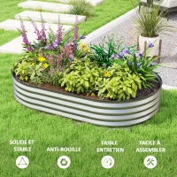 Outsunny Set aus 2 erhöhten, verzinkten Stahl-Pflanzkästen, Gartenbett-Kit, Gummiumrandung, 152 x 91 x 30 cm, Silber(m-4)