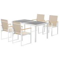 Outsunny Conjunto de comedor de 5 piezas Mesa exterior de vidrio templado Resistente a la intemperie Marco de acero Muebles de terraza(m-7)