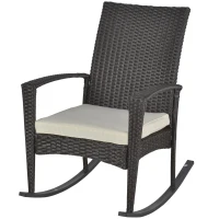 Outsunny Poltrona a Dondolo con Cuscino d'Assise Sfoderabile, Effetto Rattan, in Resina Intrecciata, 66x88x98 cm, Marrone(m-1)