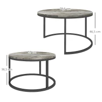 HOMCOM Set de tables basses, 2 tables rondes gigognes, Design industriel, Structure métallique, Imitation marbre/Gris(m-3)