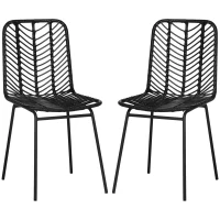 HOMCOM Set di 2 sedie da sala da pranzo in stile bohémien, in resina intrecciata e struttura in metallo, 44 x 58 x 85 cm, Nero(m-5)