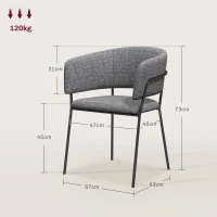HOMCOM Conjunto de 2 sillas de comedor patas de acero asiento acolchado en tela aspecto lino Gris(m-3)