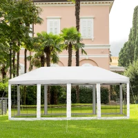 Outsunny Pabellón Plegable Jardín Carpa Emergente de Acero+Tela Oxford+Malla con Bolsa para Exteriores Crema 5,9x2,95x2,5 m(m-2)