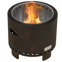 Outsunny Chimenea de Fuego, Fogón, Fogata, resistente a la intemperie, 45x45x42 cm, Negro + Bronce(m-6)