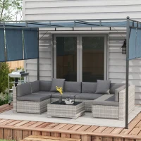 Outsunny Set Salotto da Giardino da 7 Pezzi Modulari, Tavolino con Piano in Vetro Temperato, Cuscini Sfoderabili Inclusi, Grigio(m-2)