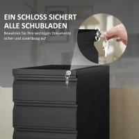 Vinsetto Aktenschrank aus Metall, Büroschrank, 3 Schubladen, rollbar, Schwarz(m-6)