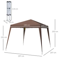 Outsunny Pérgola Carpa de Jardín Pop-up Plegable 2,4x2,4 m Acero Poliéster Saco de Transporte Chocolate(m-3)