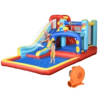 Outsunny Aufblasbares Schloss für Kinder 3-8 Jahre mit Trampolin, Rutsche und Pool, 435x245x200cm(m-5)