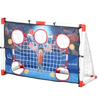 HOMCOM Kinder-Handballtor im Freien, Tor mit 5 Zielzonen, aufblasbarer Handball, Pumpe, 116 x 48 x 76 cm Weiß(m-1)
