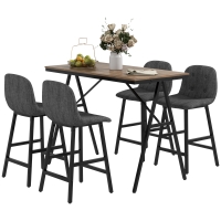 HOMCOM Set da Bar 5 pezzi, Tavolo e 4 Sgabelli, Puntinatura a bottone, Imbottitura spessa, Lino, Grigio scuro
