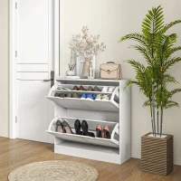 HOMCOM Mobile Schuhschrank Platzsparend aus Holz für 16 Paar Schuhe mit 2 Klapptüren, 81,5x25x83 cm, Weiß(m-3)