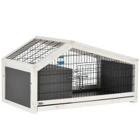 PawHut Conejera en Madera con Casita y Zona Abierta para 1 Conejo, 90x53x50 cm, Gris Oscuro(m-6)