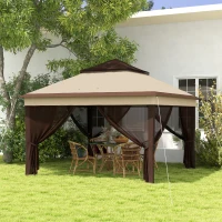 Outsunny Gartenpavillon 3x3 Höhenverstellbar mit abnehmbaren Wänden, aus Stahl und Oxford-Gewebe, Farbe Kaffee und Beige(m-2)