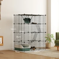 PawHut Jaula para gatos de interior parque para gatos en acero de 4 niveles DIY con 5 puertas hamaca 1-3 gatos 105x70x140 cm Negro(m-3)