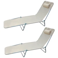 Outsunny Set 2 Tumbonas Plegables con Respaldo Reclinable a 4 Niveles, Metal y Tejido de Malla, Beige(m-6)