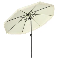 Outsunny Parasol inclinable redondo 268 cm con flecos tela de poliéster de alta densidad 180 g/m² protección solar Crema(m-1)