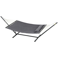Outsunny Hängematte mit integriertem Kissen, aus Baumwolle, Polyester und Stahl, 368x93x110 cm, Dunkelgrau