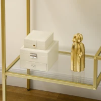 HOMCOM Console d'Entrée à 3 Étagères en Acier et Verre Trempé, 100x32x76 cm, Or(m-4)