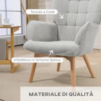 HOMCOM Poltrona Relax con Pouf Poggiapiedi in Velluto a Costine con Schienale Alto e Braccioli, Grigio(m-4)