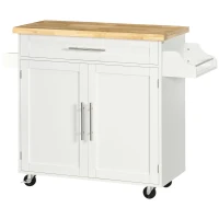 HOMCOM Chariot de Cuisine avec Tiroir, Porte-Épices, Armoire et 4 Roulettes, 109x40x89cm, Blanc(m-1)