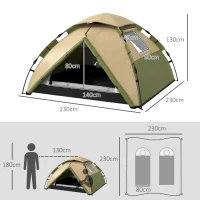 Outsunny Tienda de camping familiar 3-4 personas domo ligera ventilada impermeable 3000 mm bolsa de transporte y gancho superior(m-3)