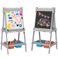 AIYAPLAY Chevalet pour enfants double face avec rouleau de papier, tableau noir, tableau blanc, design 3-en-1, pour dessiner et peindre(m-6)