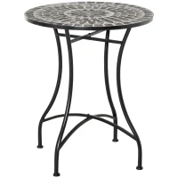 Outsunny Mesa de jardín Pequeño en Metal y Cerámica, Mesa con Mosaico para Exterior en Terraza o Balcón, 60x71 cm, Gris Negro(m-1)