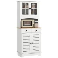 HOMCOM Armadio da Cucina con Porte in Vetro, 2 Cassetti, Armadio per Stoviglie, Armadio da Sala da Pranzo, Legno, 68 x 39,5 x 170 cm, Bianco