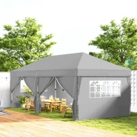 Outsunny Gazebo da Giardino Pieghevole 3 x 6 m con 6 Pareti Laterali, Sacca per Trasporto Inclusa, Grigio(m-2)