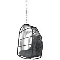 Outsunny Fauteuil suspendu Hängekorb avec Coussin en Rotin Synthétique Balançoire Extérieur Intérieur pliable charge jusqu'à 150kg Gris foncé(m-1)