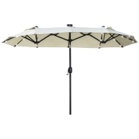 Outsunny Sombrilla doble, Sombrilla de terraza, inclinable, con panel solar, 35 LEDs, marco de acero, Beige, 2,92x1,50x2,18 m