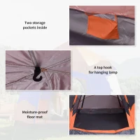 Outsunny Tenda Pop-Up a Doppia Parete, Tenda da Campeggio per Famiglie, per 4-6 Persone, Impermeabile con Borsa per il Trasporto e Zanzariera, in Poliestere, 275 x 275 x 170 cm, Arancione e Blu(m-3)