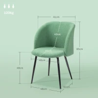 HOMCOM Conjunto de 2 sillas de comedor con respaldo de tela de lana rizada y patas de acero 55x62x80 cm Verde Negro(m-3)