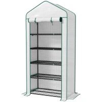 Outsunny Serra da Giardino con 5 Ripiani e Porta Arrotolabile, Telo in PE Rinforzato Resistente, 90L x 49l x 193A cm, Bianco(m-6)