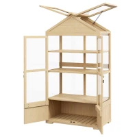 Outsunny Serra con Scaffale, Finestra sul Tetto, Porta con Serratura, Acrilico, Telaio in Legno di Pino, 100 x 56,5 x 178 cm(m-5)