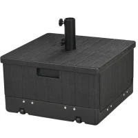 Outsunny Pie de sombrilla base de lestage mesa auxiliar jardinera con drenaje ruedas y asas PE y metal Negro(m-7)