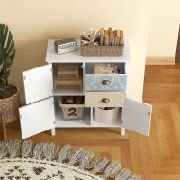 HOMCOM Cassettiera con 2 Cassetti, 3 Ripiani a Sportello, Legno di Pino, 68x34x80cm, Bianco(m-3)