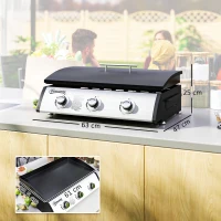 Outsunny Piastra a Gas in Acciaio Smaltato con 3 Bruciatori Potenza 7.5kW, 3 Zone di Cottura e Coperchio, Nero(m-3)