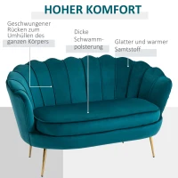 HOMCOM Sofa Dla 2 Osób, Kanapa, Sofa Tapicerowana, Wygląd Aksamitu, Sofa Podwójna, do 150 kg, 130 x 77 x 77 cm, Ciemnozielona(m-5)
