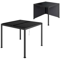 Outsunny Pergola bioclimatica esterna in alluminio 3 x 3 m con tende, sistema di drenaggio nascosto, grigio(m-5)