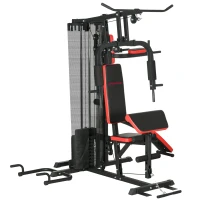 SPORTNOW Estación de musculación Multifunción ajustable banco fitness 10 contrapesos 65kg con red de protección(m-6)