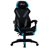 Vinsetto Silla de Gaming con Soporte Lumbar Silla de Oficina Ergonómica con Altura Ajustable en Tela Negro y Azul 65x65x119-129 cm(m-6)