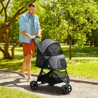 PawHut Poussette pour chien Haustierwagen, pliable, housse de pluie, 2 laisses de sécurité, 83cm x 55cm x 101cm, Gris + Noir(m-2)